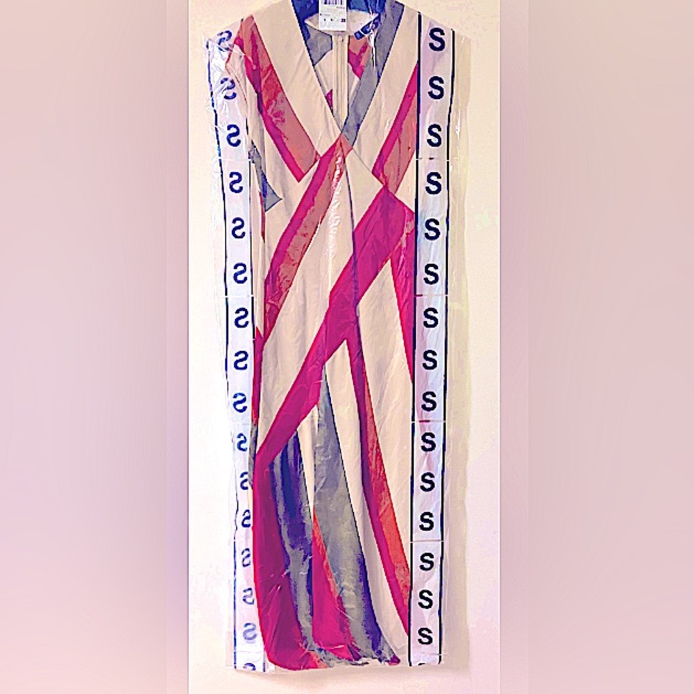 Mango: BRIGHT MULTICOLOR CUT-OUT STRIPED MIDI DRESS - Size Small